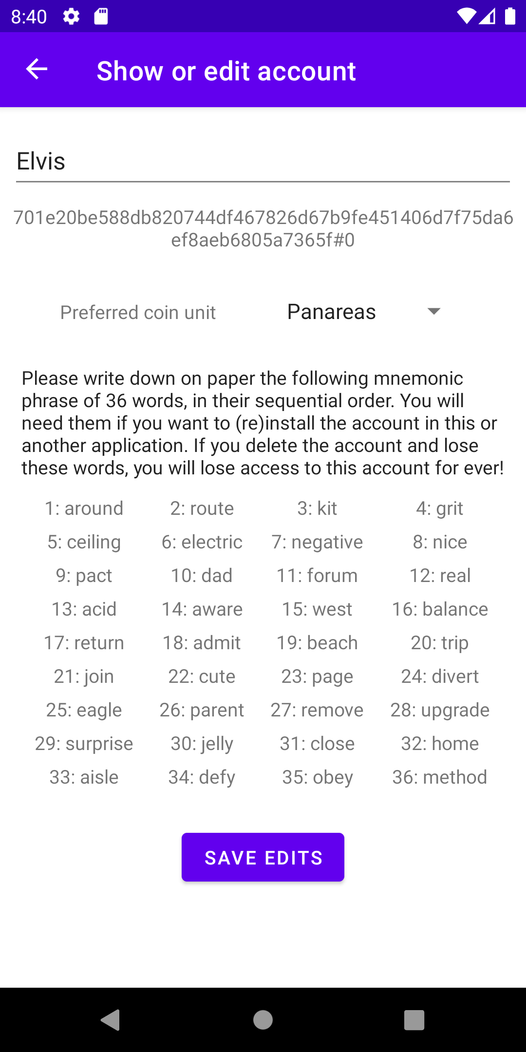 Figure 10. The new account Elvis