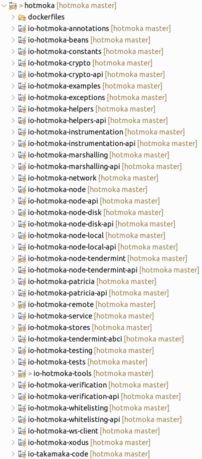 Figure 15. The Eclipse projects of Hotmoka